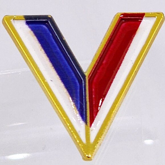 VTG Penzey's V Voted Victory Red White Blue Enamel Gold Lapel Pinback Hat Pin - Picture 8 of 10